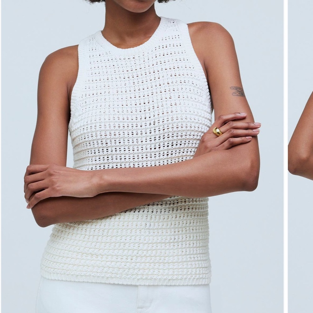 Madewell NEW Open stitchcrewneck cotton sweater tank - Picture 1 of 8